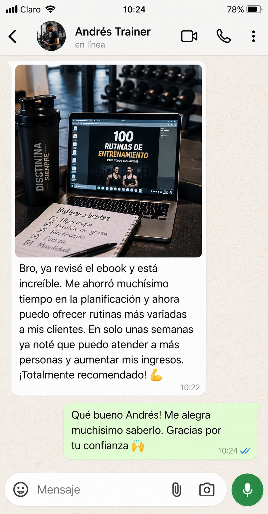 Testimonio sobre el ahorro de tiempo al planificar rutinas para clientes