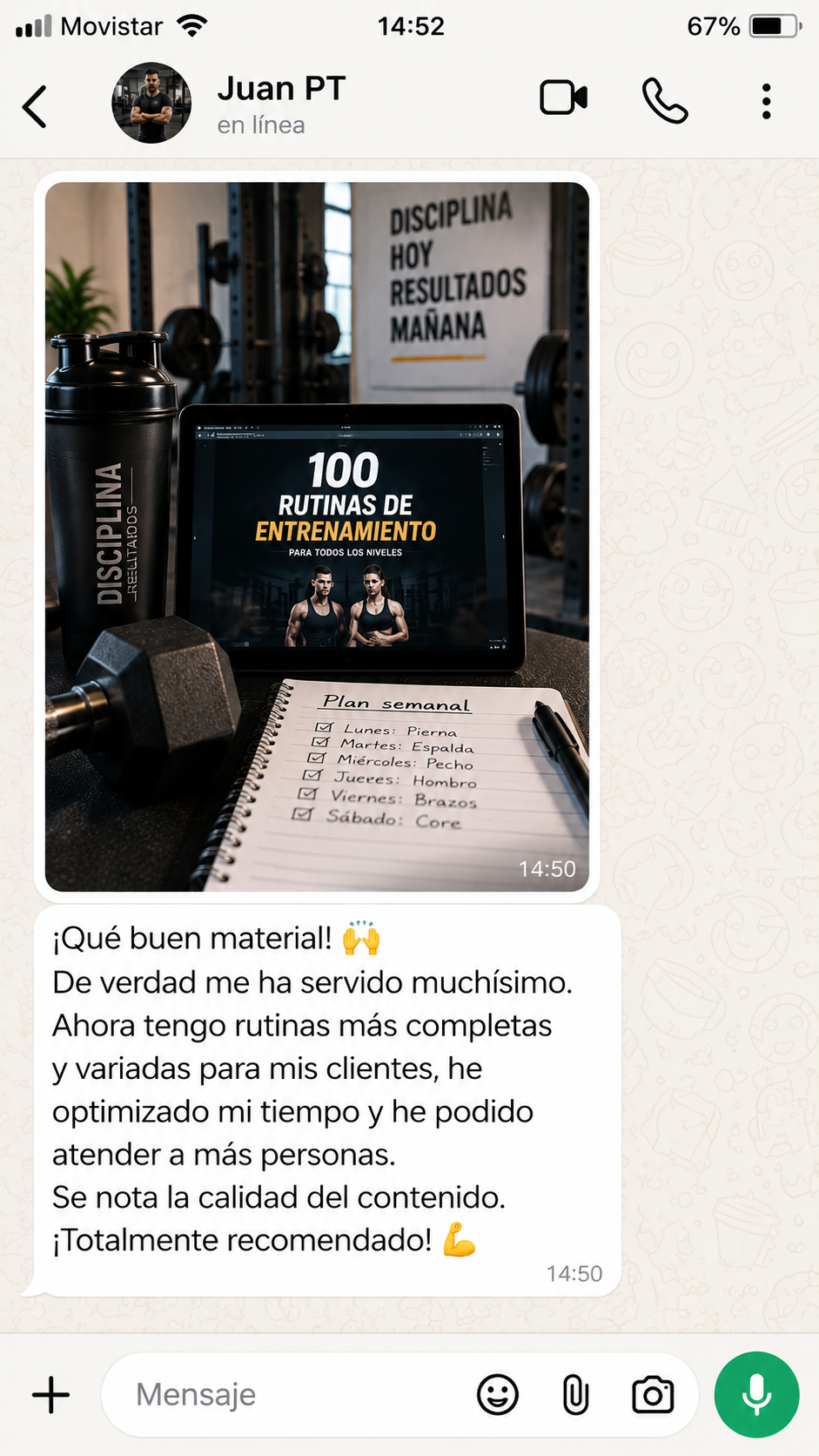 Testimonio sobre rutinas más completas y atención a más clientes